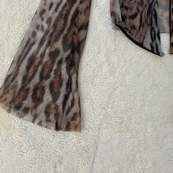 NEW PLT Mesh Ruffle Tie Front Blouse ~Leopard Print - Picture 9 of 16